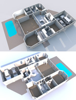 Convertable Duplex Floor Plan; Four Bedroom, 2,5 Bath, Three Car Garage, 3d view