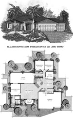 Living Area: 1950 Sq. Ft.Three Bedroom, Two Bath 
      Three Car Garage house floor plan 
